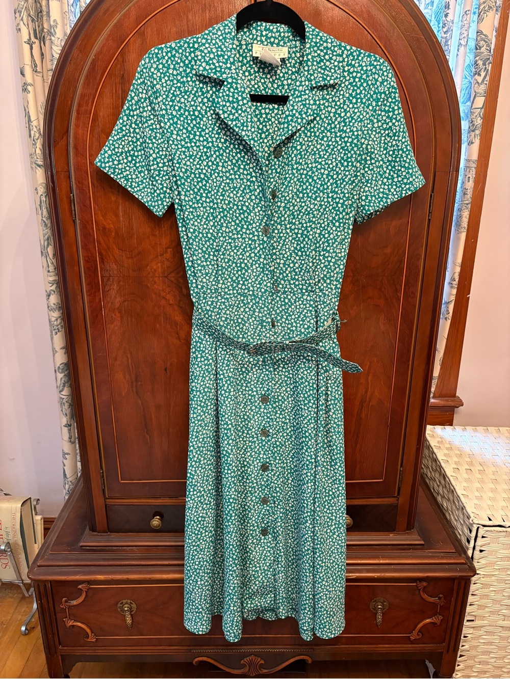 Talbots Petites Vintage 90s Green Floral Button-Front Dress Miss Honey Style